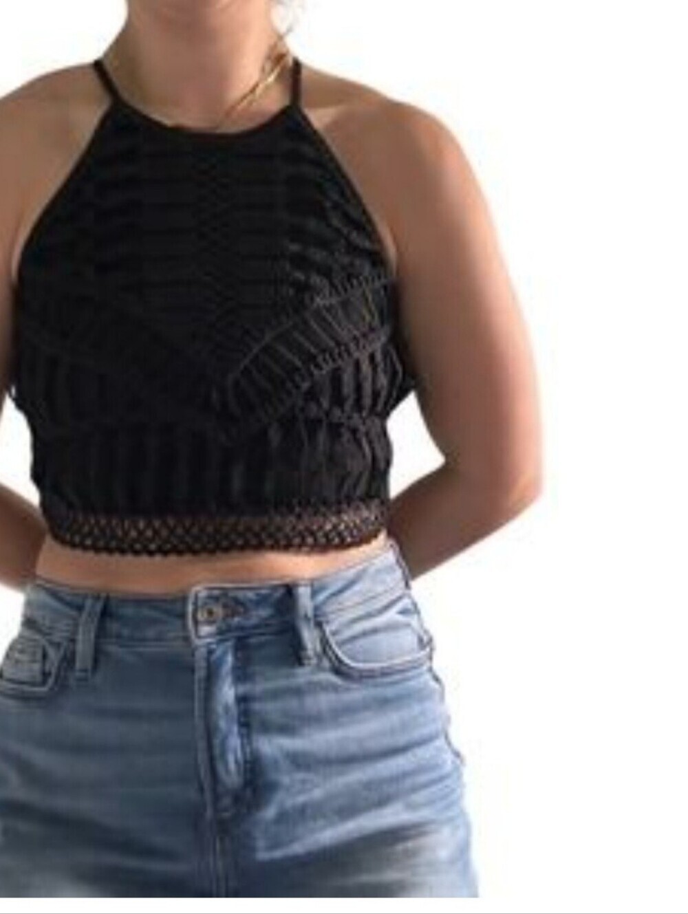 H&M Black Crochet Halter Crop Top